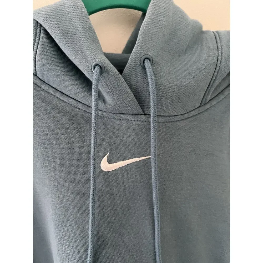 Nike Center Swoosh Large Pullover Hoodie Pheonix Fleece Oversized Boxy Teal Blue